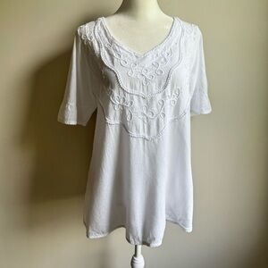 La Cotonnière Women’s White‎ Blouse Cotton Embroidered Short Sleeve Size Medium